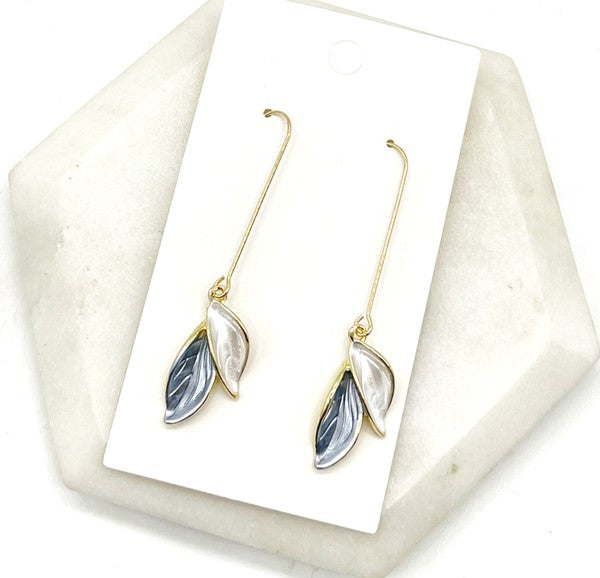 Blue White Petal Long Drop Earrings