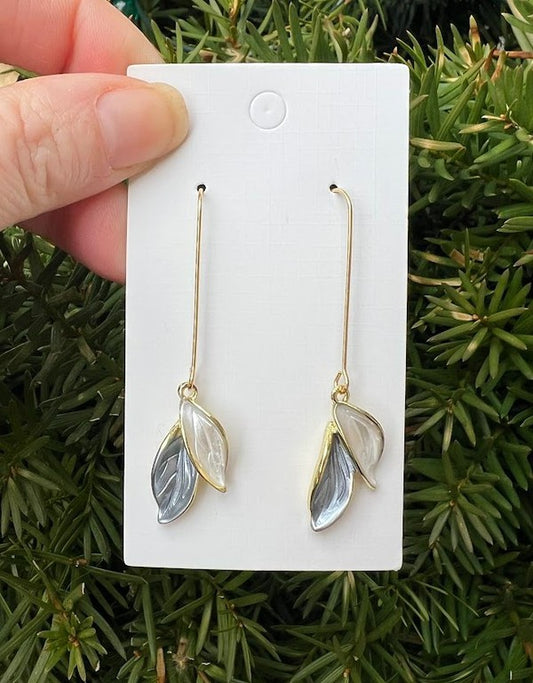 Blue White Petal Long Drop Earrings