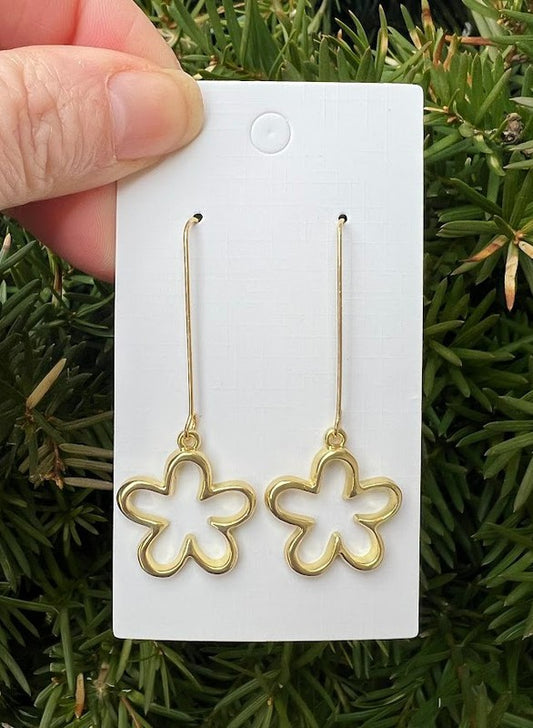 Gold Daisy Flower Long Drop Earrings