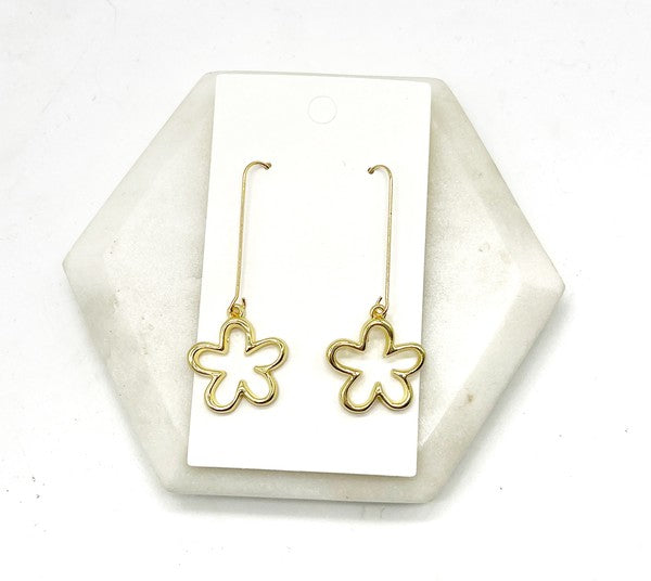 Gold Daisy Flower Long Drop Earrings