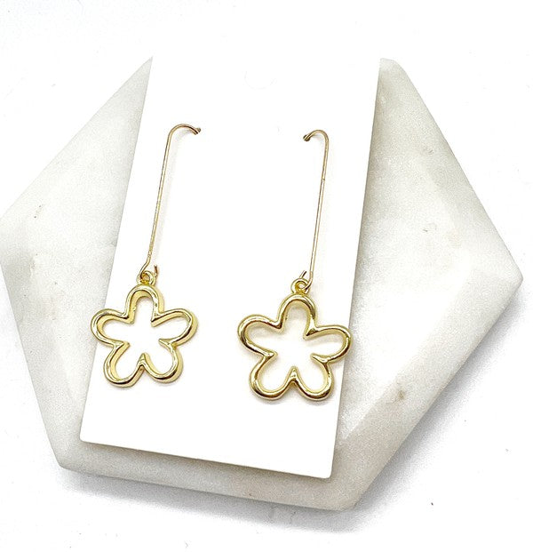 Gold Daisy Flower Long Drop Earrings