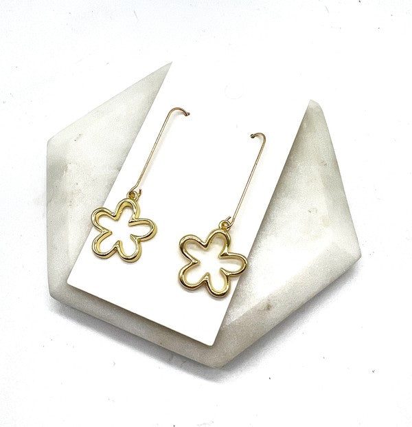 Gold Daisy Flower Long Drop Earrings