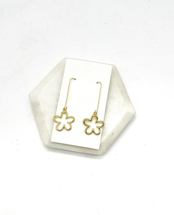 Gold Daisy Flower Long Drop Earrings