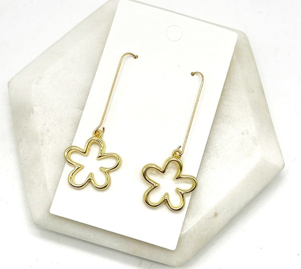 Gold Daisy Flower Long Drop Earrings