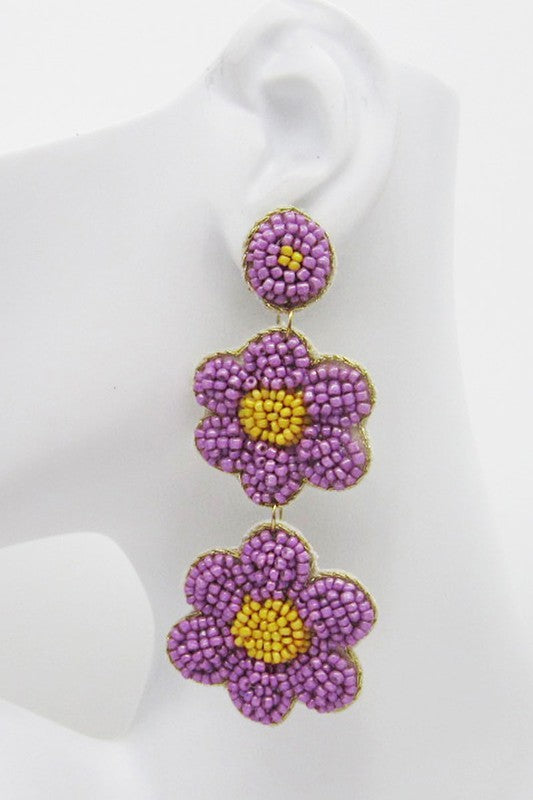 Seed Beaded Linked Flowers Earring