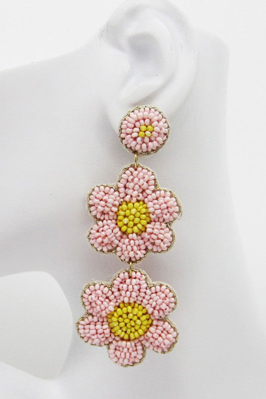 Seed Beaded Linked Flowers Earring