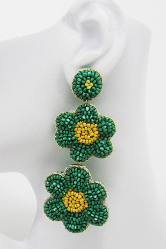 Seed Beaded Linked Flowers Earring