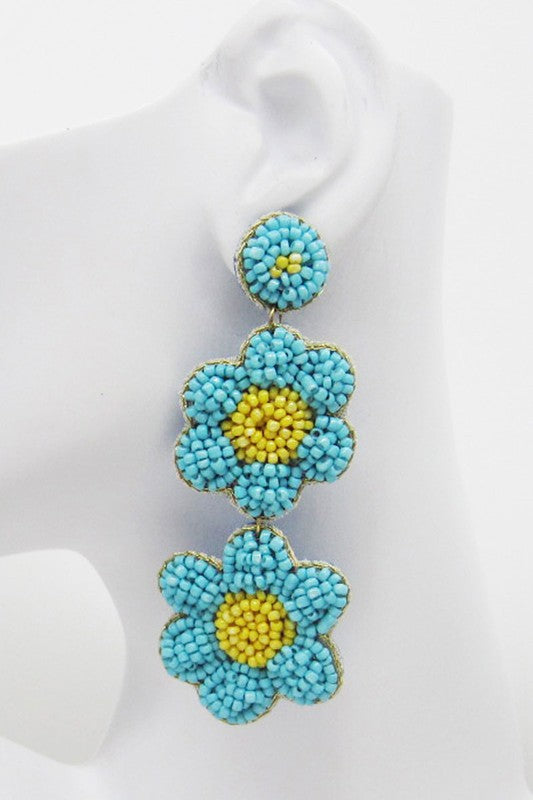 Seed Beaded Linked Flowers Earring