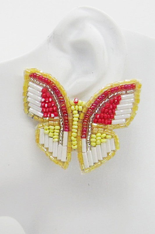 Seed Beaded Butterfly Post Earring