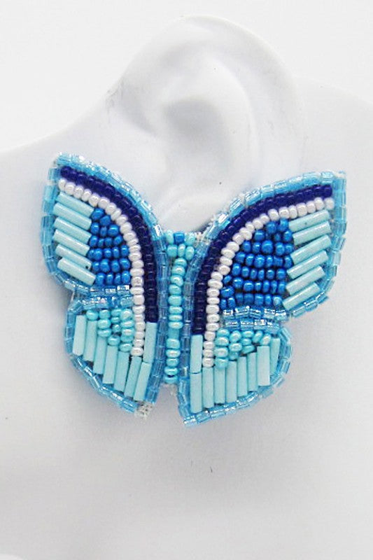 Seed Beaded Butterfly Post Earring