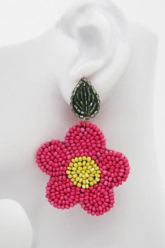 Seed Beaded Flower Post Earring