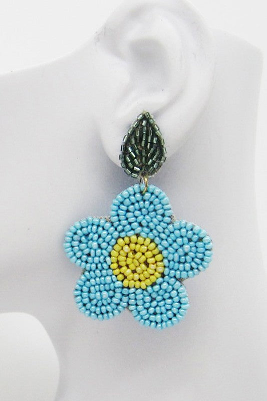 Seed Beaded Flower Post Earring