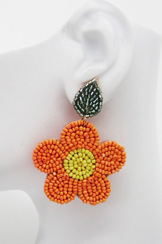 Flower Seed Beaded Post Earring