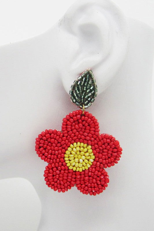 Flower Seed Beaded Post Earring