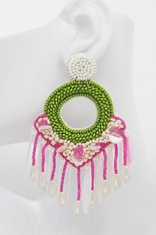 Ring Seed Beaded Post Earring