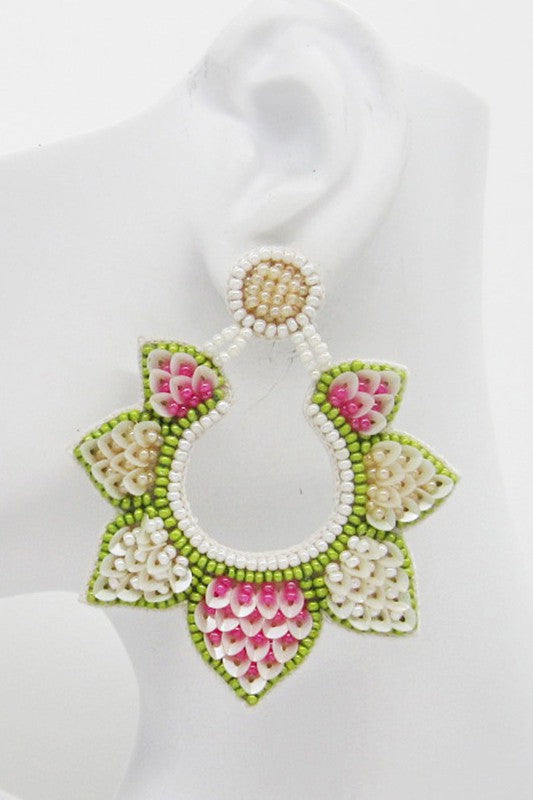 Linked Leaves Seed Beaded Post Earring