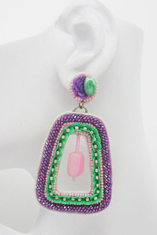 Seed Beaded Oval Post Earring