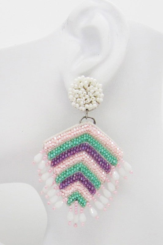 Colorful Rhombus Seed Beaded Post Earring