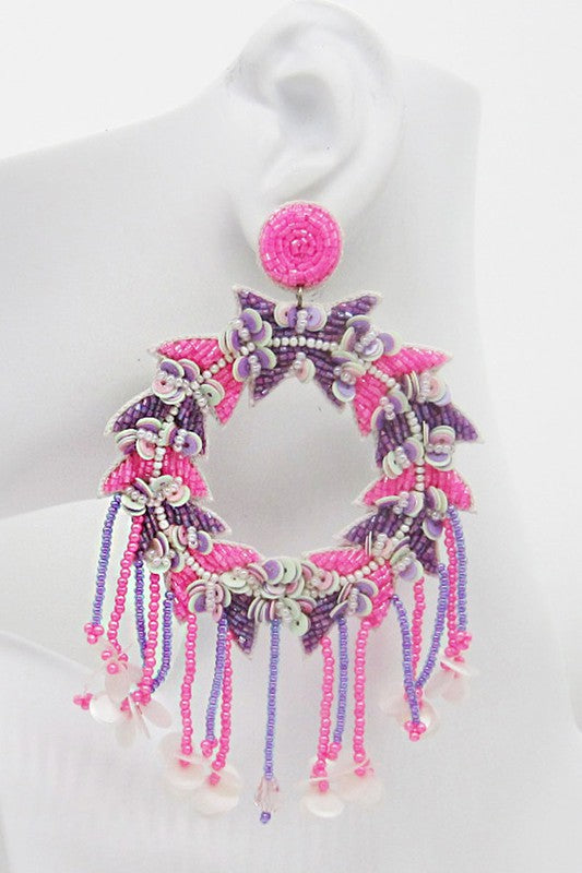 Fiesta Hoop Seed Beaded Post Earring