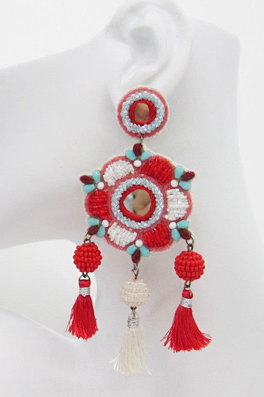 Floral Fiesta Seed Beaded Post Earring