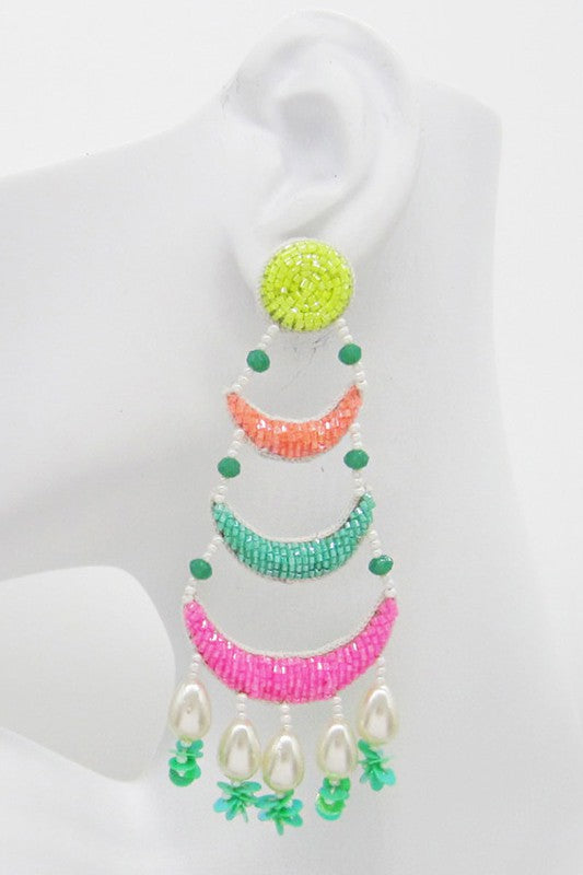 Neon Layered Seed Beaded Post Earring