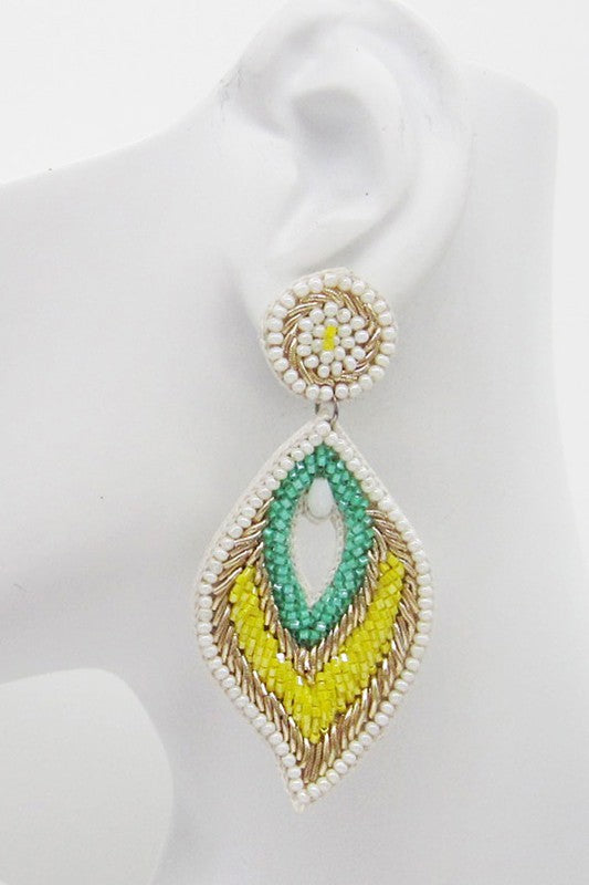 Seed Beaded Leaf Post Earring