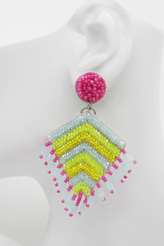 Neon Seed Beaded Diamond Shape Earring