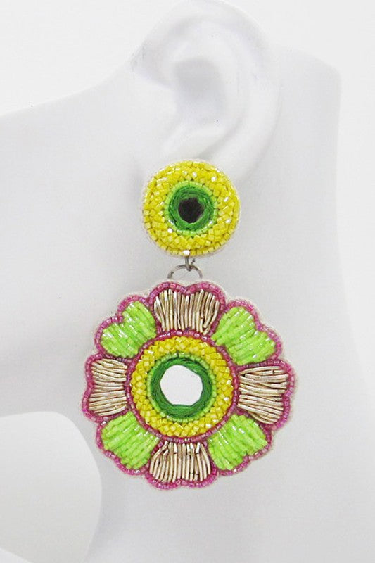 Neon Floral Seed Beaded Post Earring