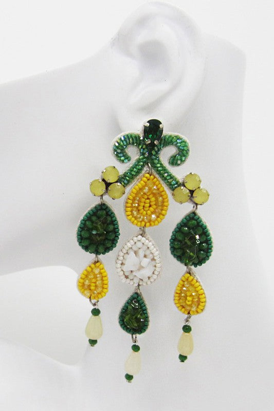 Green Seed Beaded Statement Earring