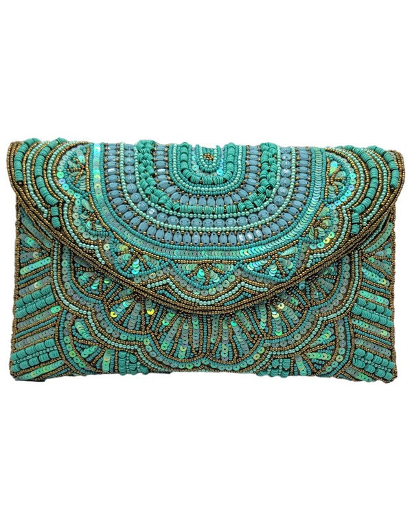 Double Sided Turquoise Beaded Clutch LAC-SS-620