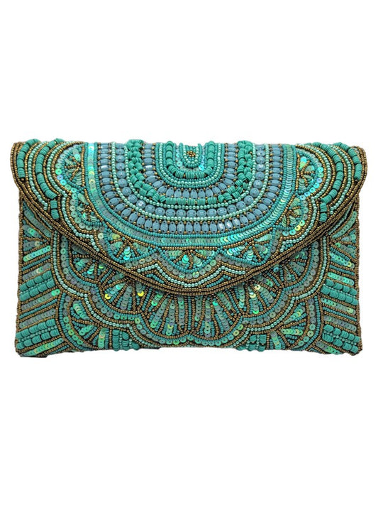 Double Sided Turquoise Beaded Clutch LAC-SS-620