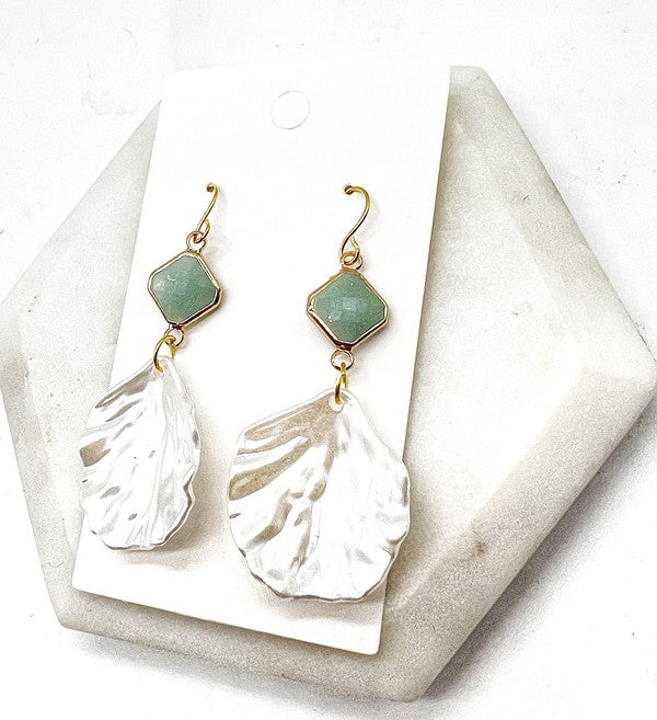 Sage Green Shell Seashell Statement Earrings