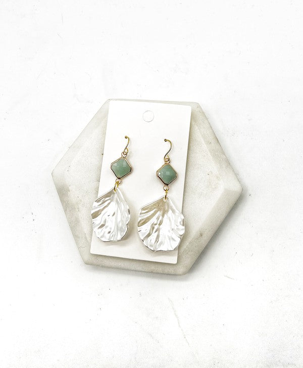 Sage Green Shell Seashell Statement Earrings