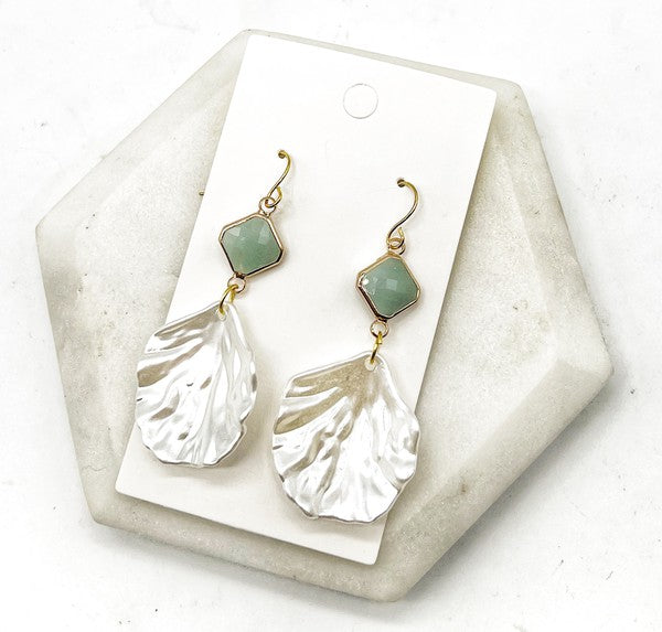 Sage Green Shell Seashell Statement Earrings