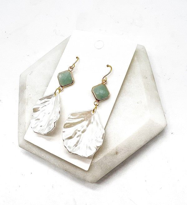 Sage Green Shell Seashell Statement Earrings