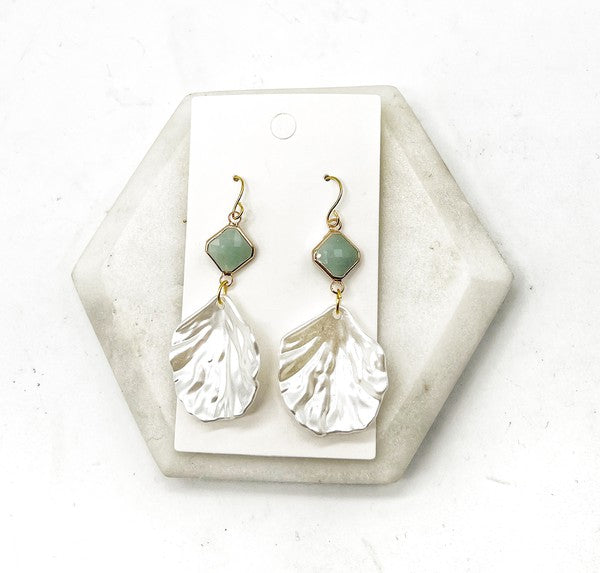 Sage Green Shell Seashell Statement Earrings