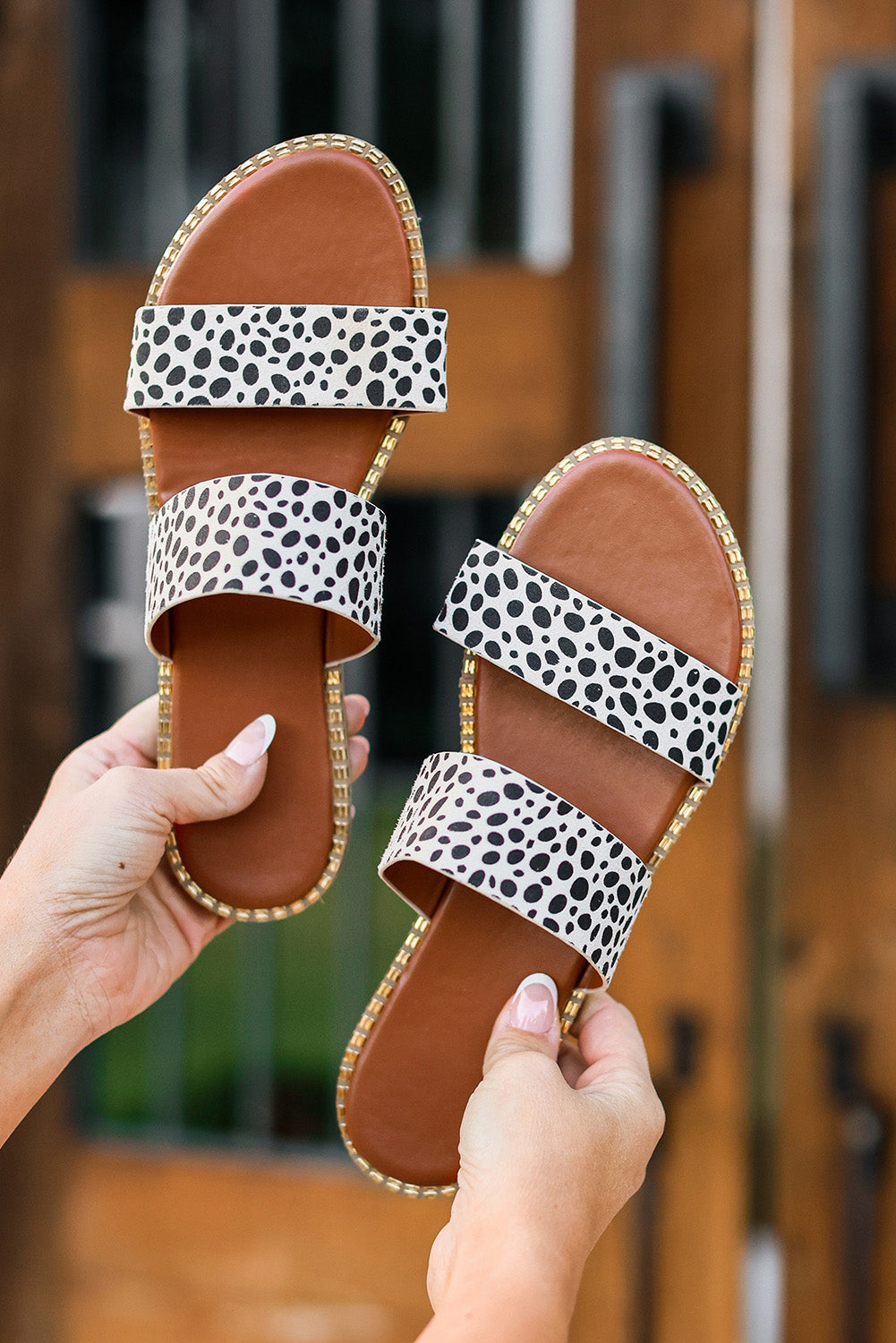 Dalmatian Print Suedette Slide Sandals