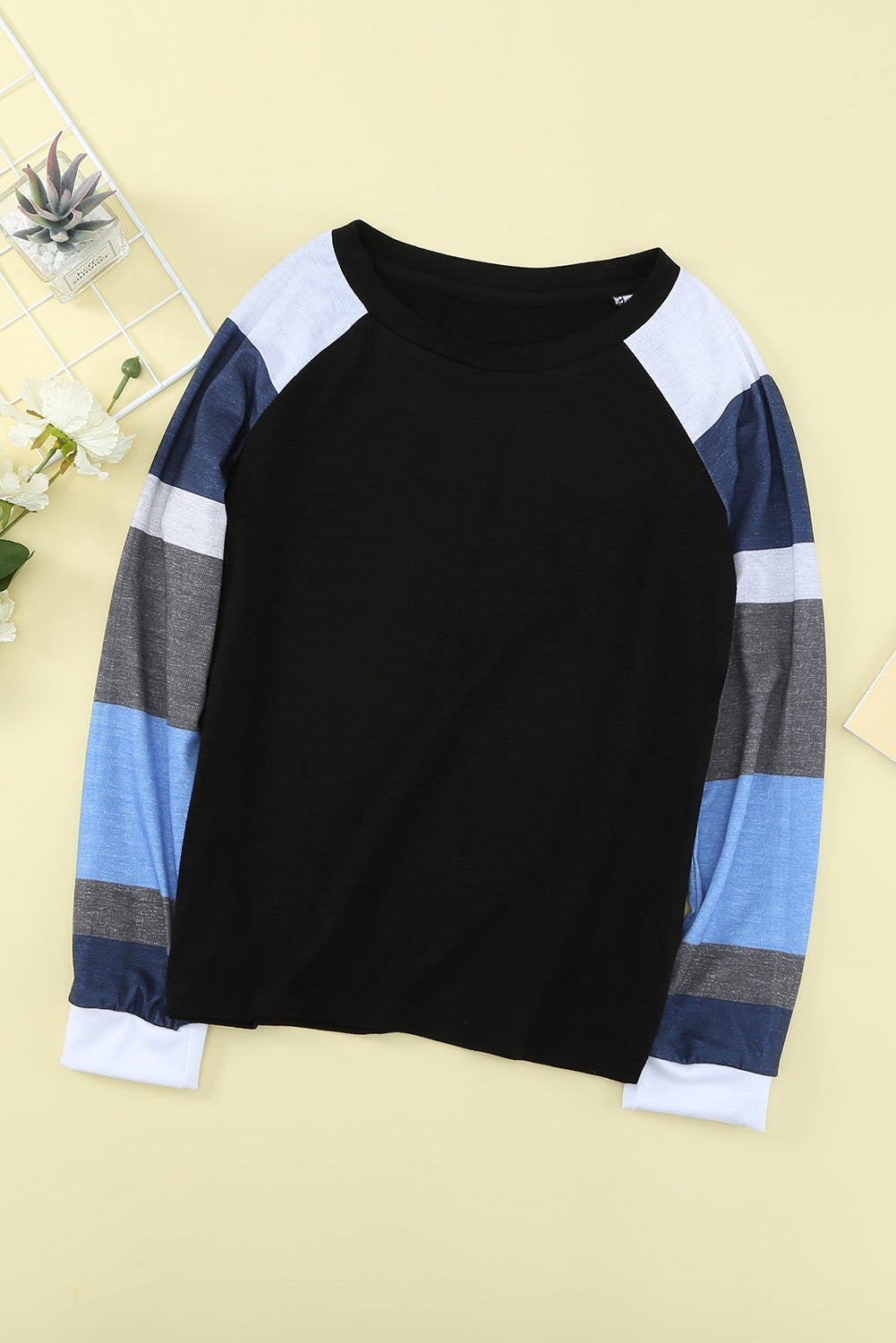 Girls Striped Raglan Sleeve Round Neck Top