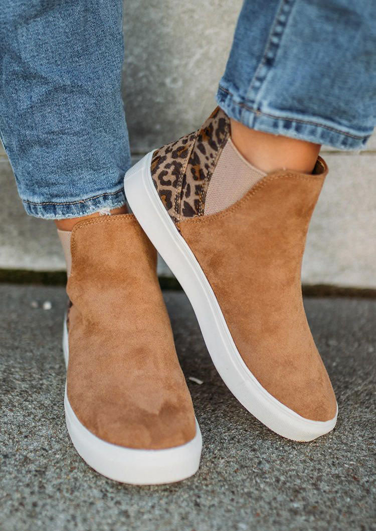 Leopard Color Block Faux Suede Slip On Shoes