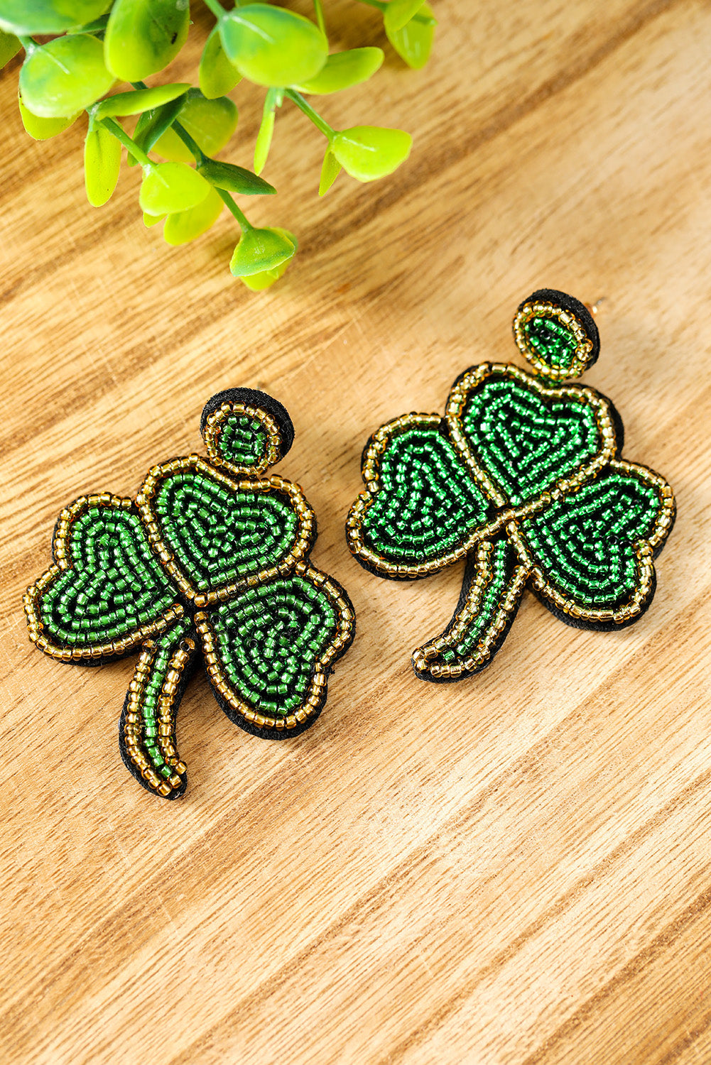 Rice Bead Clover St. Patricks Day Earrings