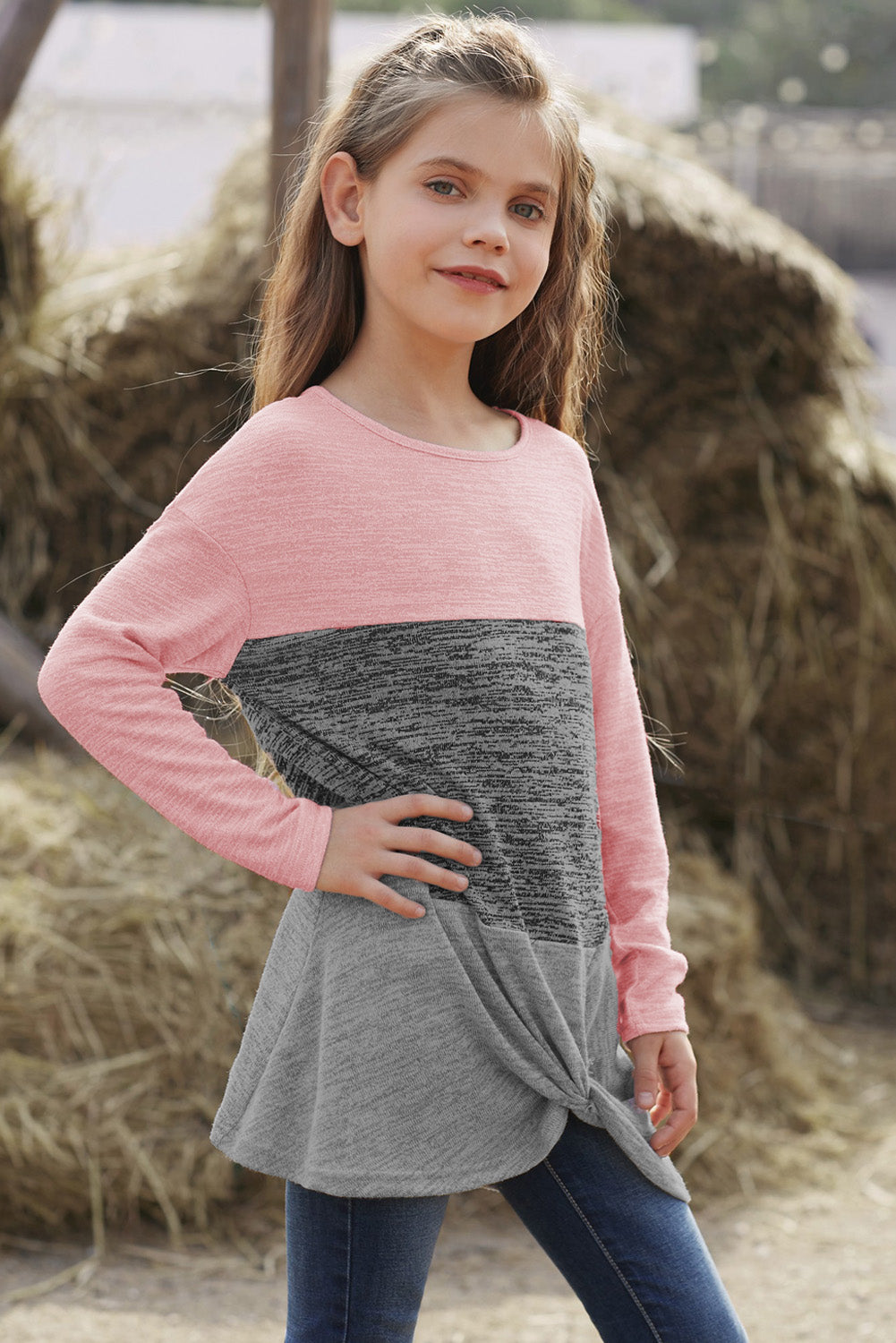 Girls Color Block Twisted Tunic Top