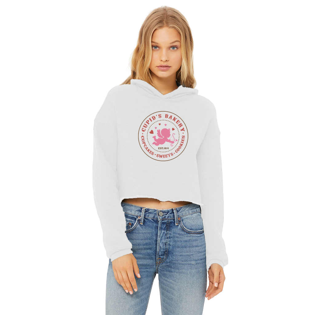 Valentine's Day Ladies Cropped Raw Edge Hoodie