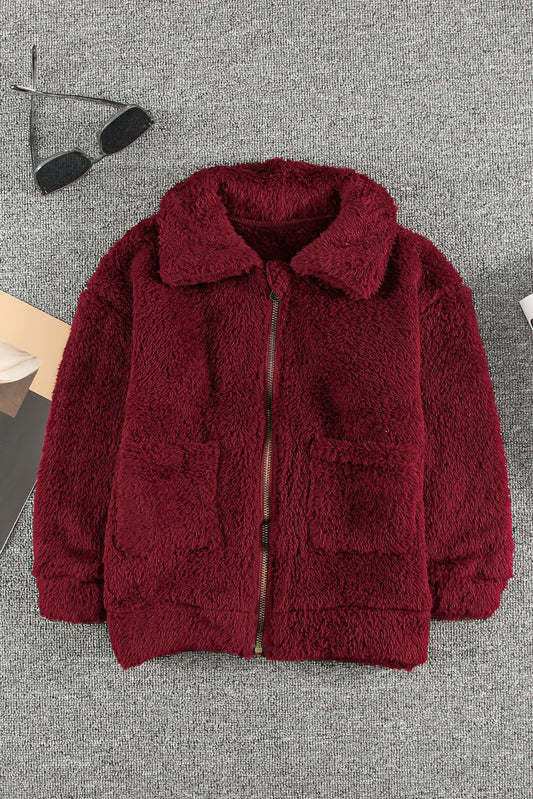 Girls Zip-Up Collared Sherpa Jacket