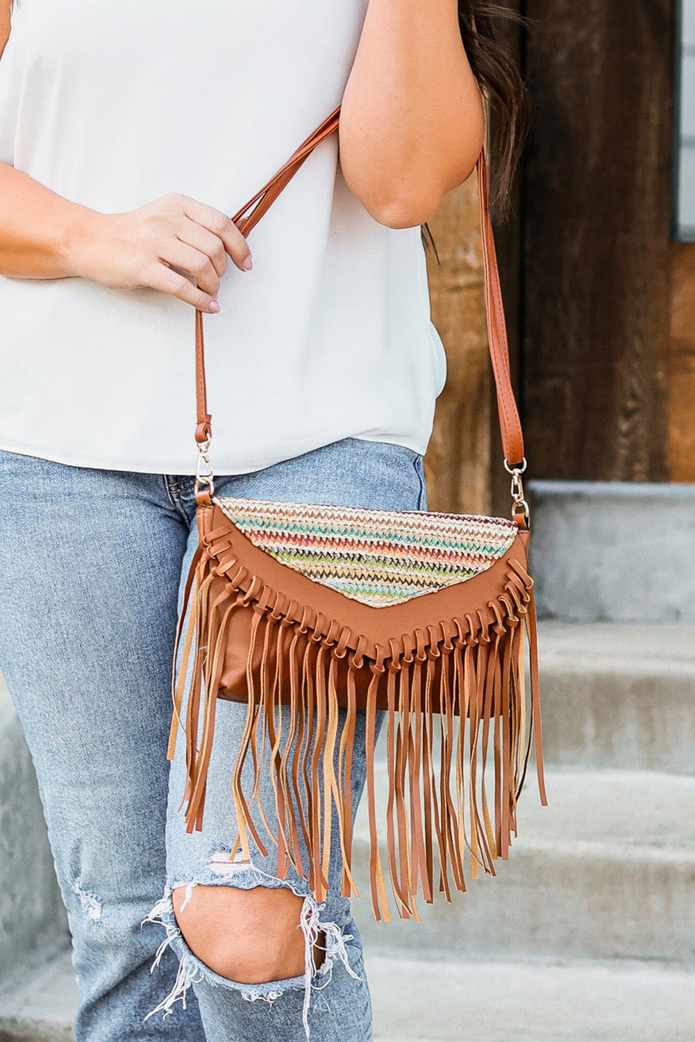 Boho Tribal Crossbody Fringe Envelope Bag