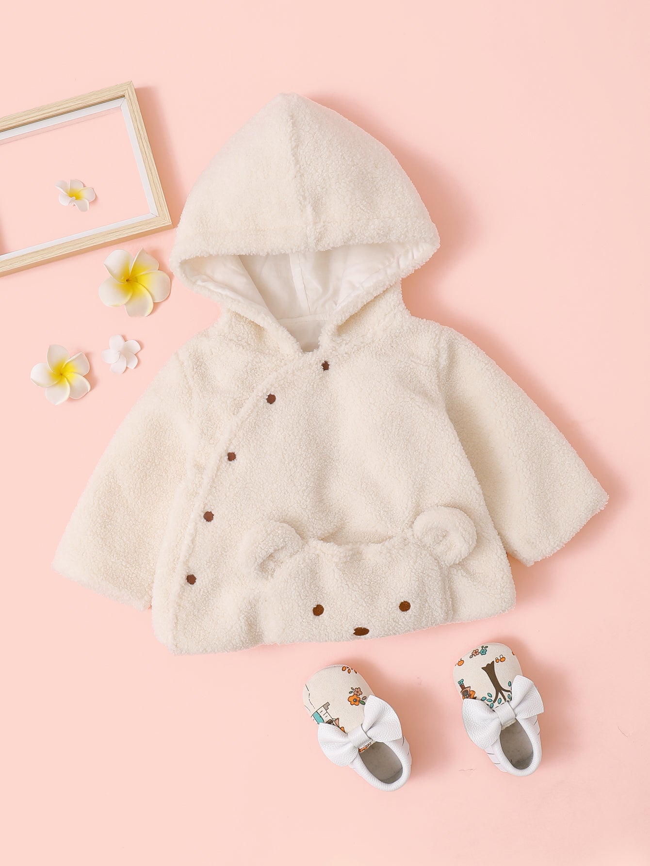 Baby Girl Bear Pocket Hooded Teddy Jacket