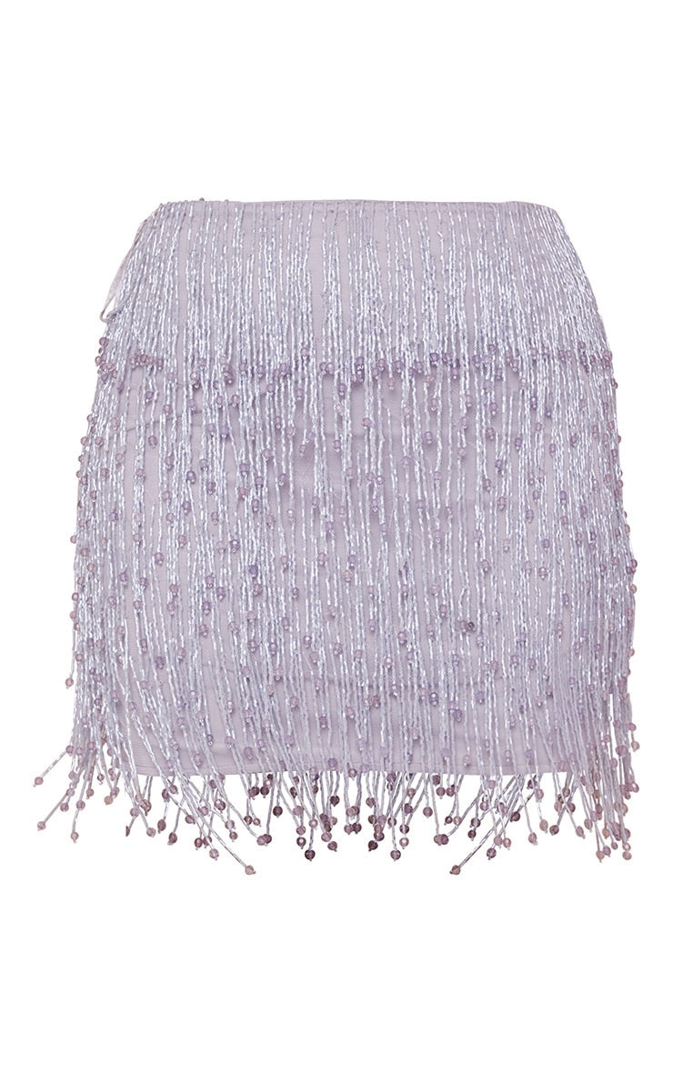 Lilac Embellished Tassel Mini Skirt