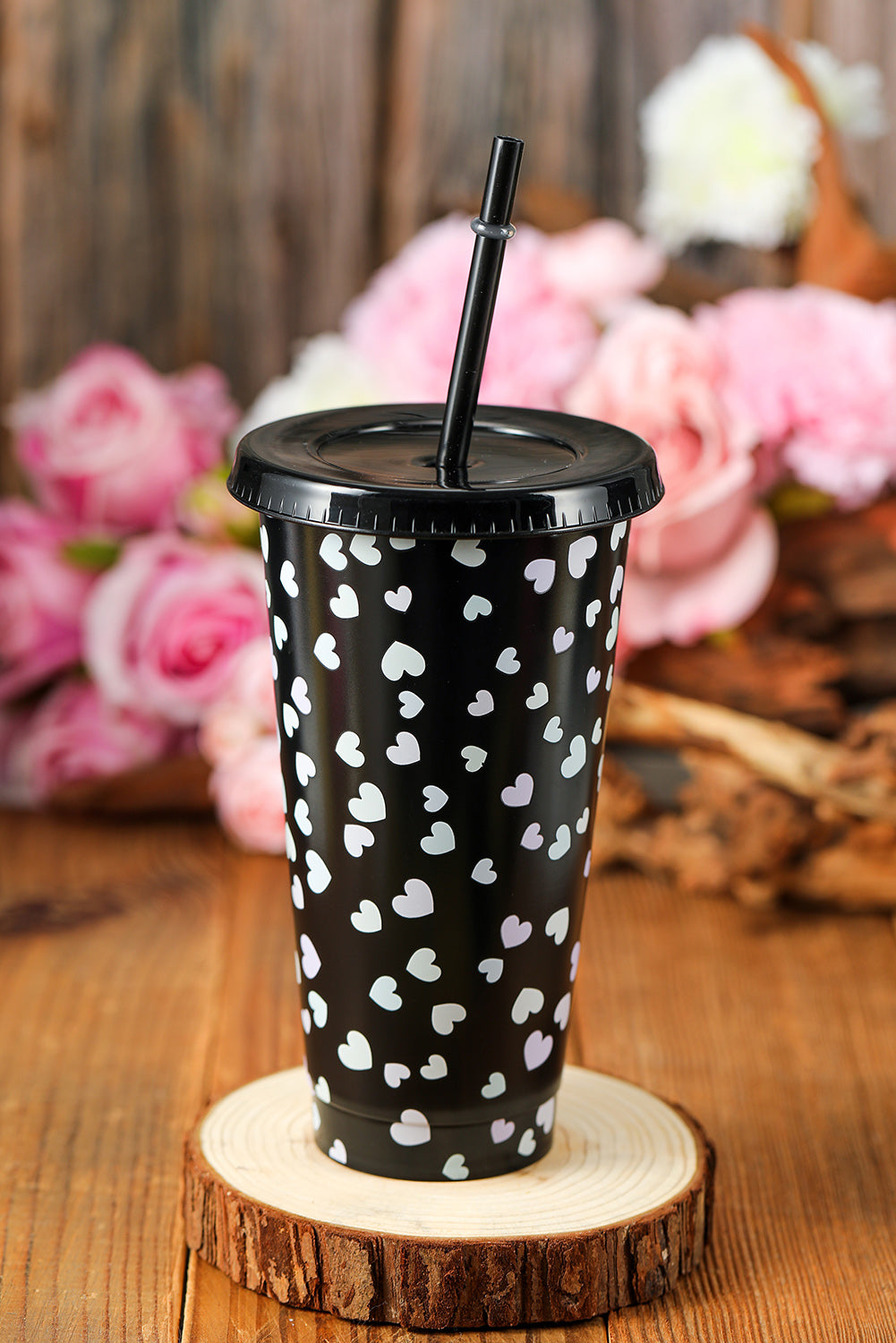 5pcs/pack Valentine Heart Print Plastic Straw Cup