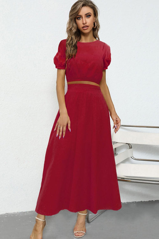 Puff Sleeve Crop Top and Maxi Skirt Set