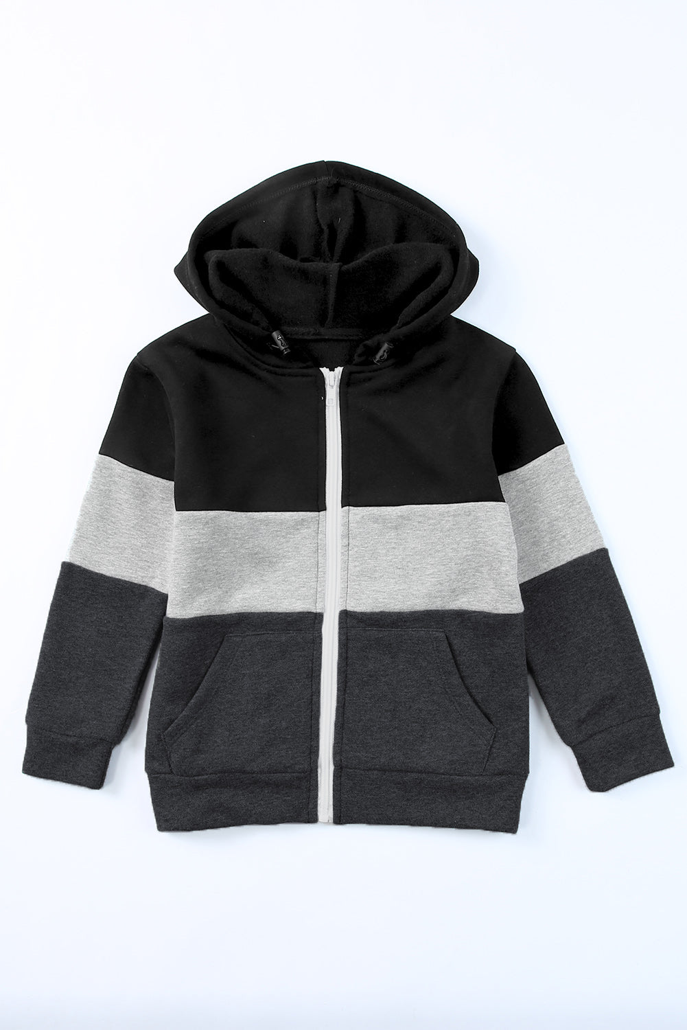 Girls Color Block Zip-Up Hooded Jacket with Pockets