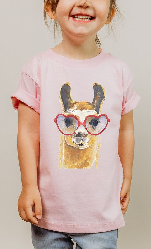 Watercolor Llama Heart Glasses KIDS Graphic Tee